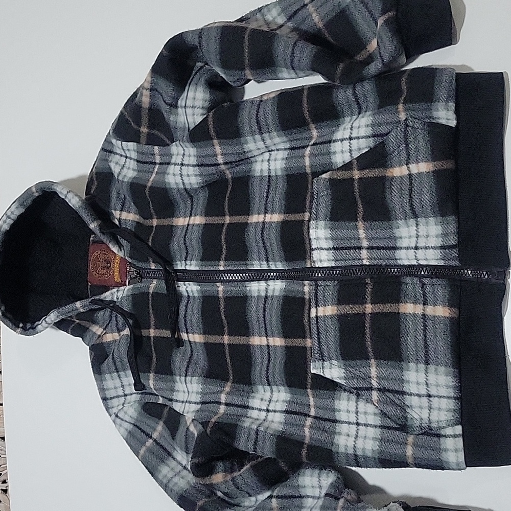 Ministry Of Fashion Men's Plaid Fleece Hoodie Jacket - Black and Gray S